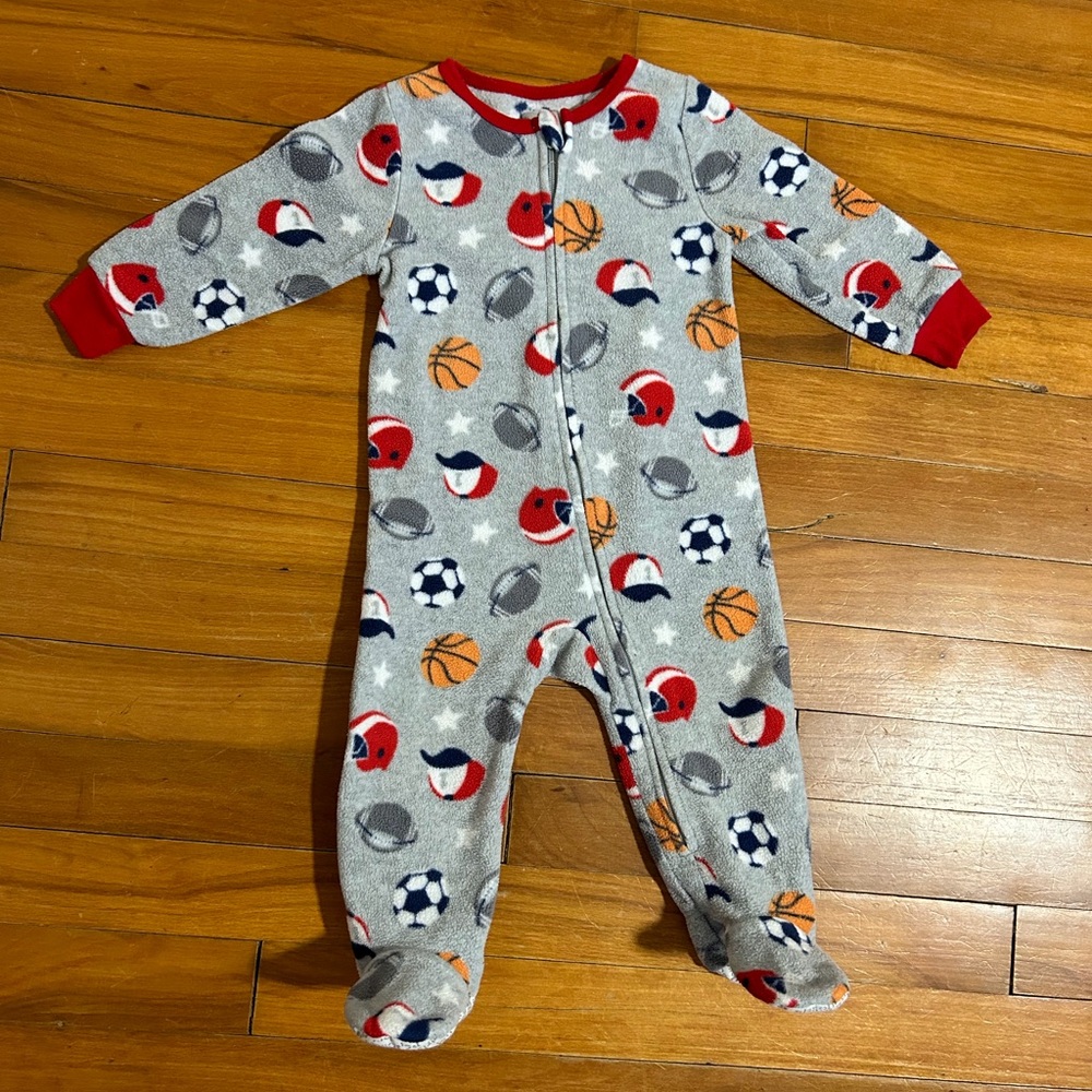 Absorba 12M Sports Footie Pajamas | Red, Gray Onesie
